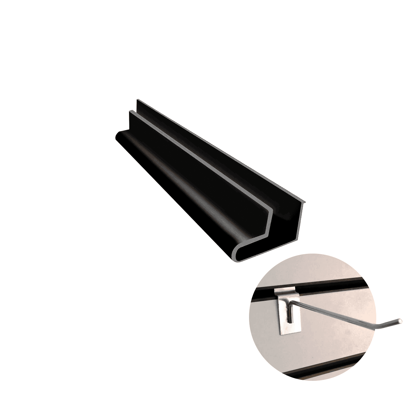 Perfil Pvc Slatwall Preto Para Painel Mdf Canaletado - 2,75 Metros