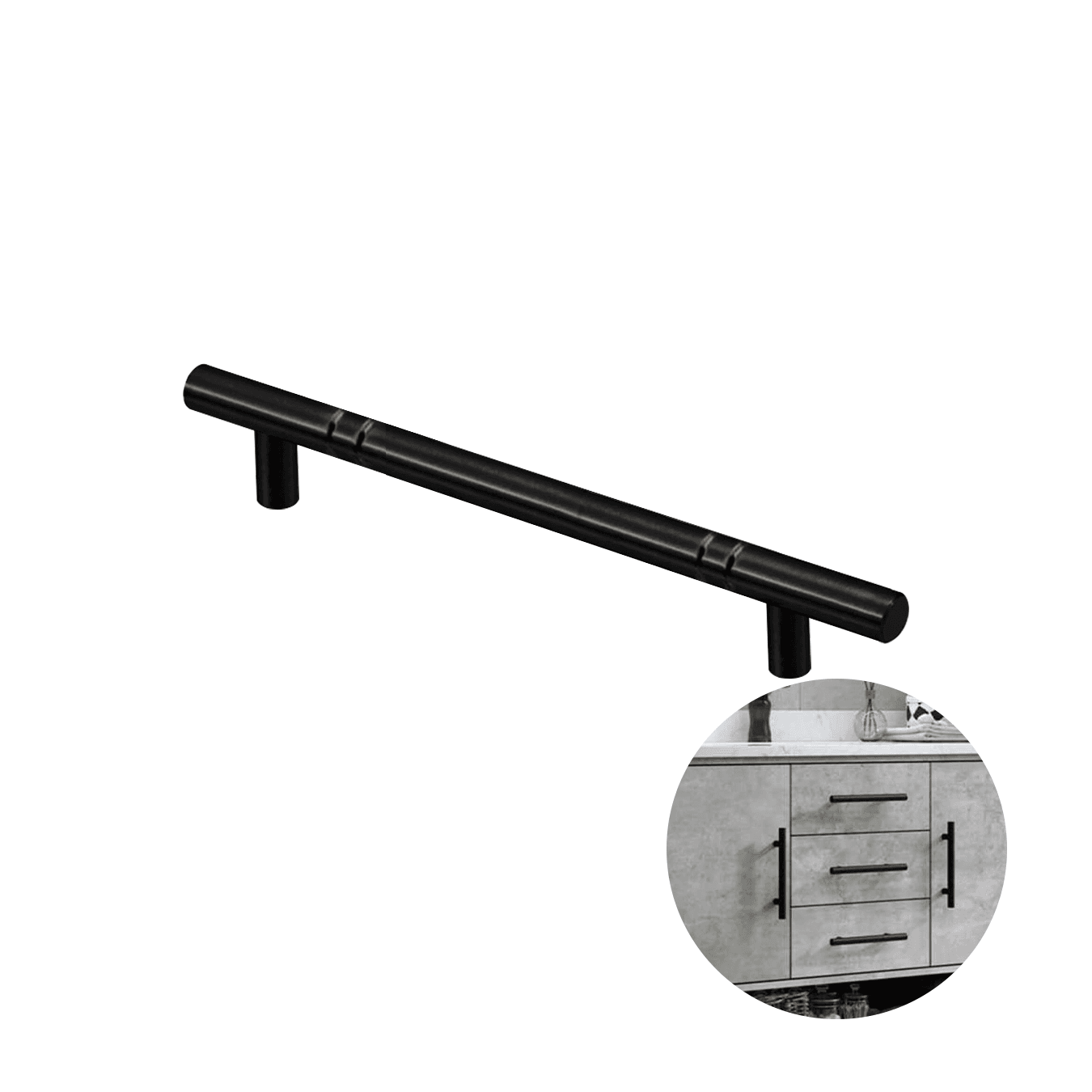 Puxador Haste Redondo Preto Com Friso 128 Mm / 17 Cm Para Gavetas Mk