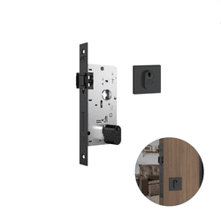 Fechadura Rolete Preto Fosco Quadrada Para Porta Residencial Pivotante Externa de 25 A 40 Mm 803 Stam