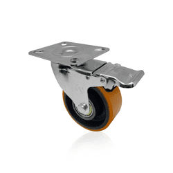 Rodízio Roda Giratório Laranja 312 Pu de 3" Pol Até 110 Kg Com Freio Ajax