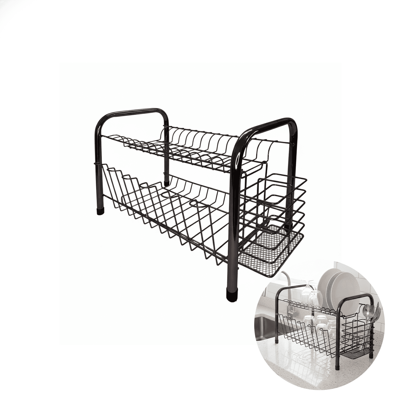 Escorredor de Louças Duplo Bredal Preto Porta Talher Copo